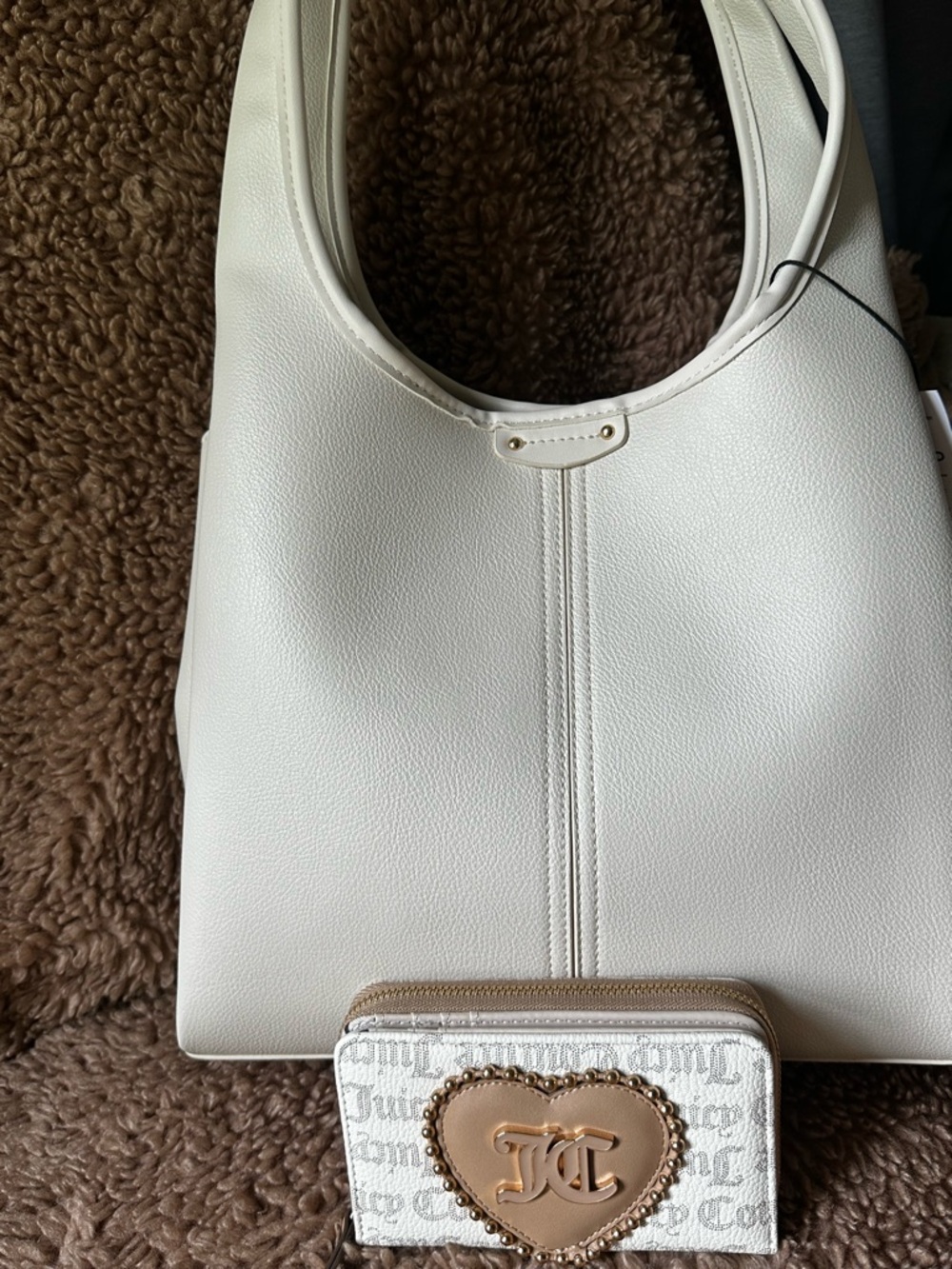 Juicy Couture Cream Shoulder Tote with Heart Accent Wallet